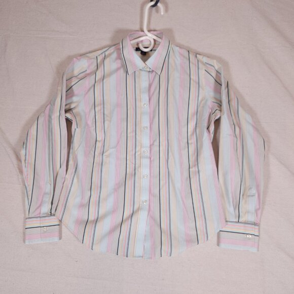 Lands End Button Shirt Womens 10 Striped Long Sleeve Collared Office Work Top - Picture 9 of 12
